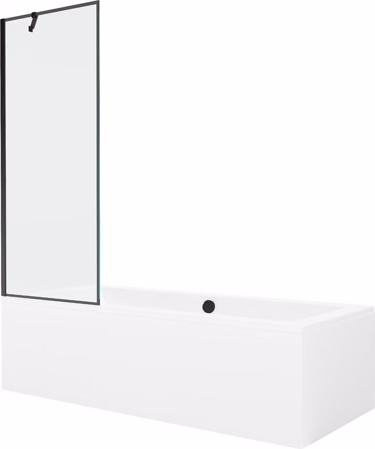 Mexen Cube vasca da bagno rettangolare 170 x 80 cm con pannello e paravento a 1 anta 70 cm, motivo nero - 550517080X9507007070