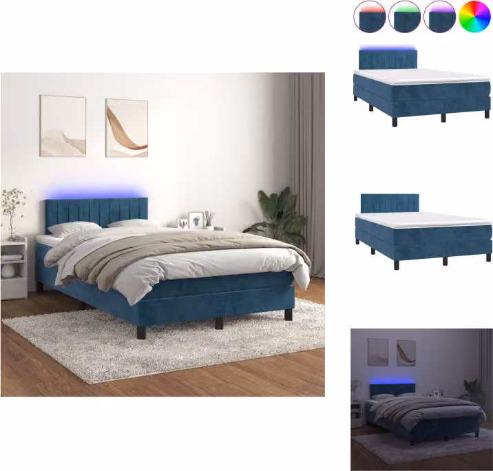 vidaXL Letto a molle con materasso e LED in velluto blu scuro 120x200 cm - Letti & strutture letto