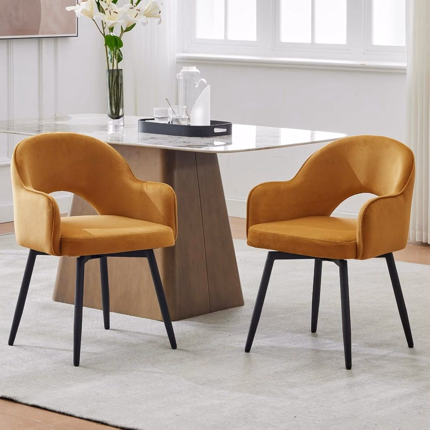 Poltrona girevole - Sedia da pranzo - Poltrona - Sedia a forma di conca - Sedia con braccioli - Rivestita in velluto - Girevole a 360° - Set da 2