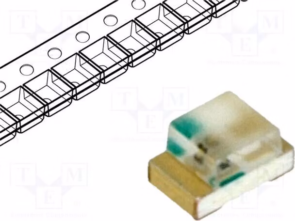 10 LED SMD 0805, colore verde, dimensioni 2x1,25x1,1 mm, tensione di funzionamento 2÷2,4V, intensità luminosa 18÷35 mcd, angolo di emissione 130°, corrente di funzionamento 20mA, modello LTST-C170KGKT, marca LED-Dio