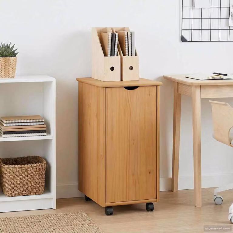 Carrello mobile con ruote vidaXL in legno di pino, colore marrone miele, L/P/H: 34 x 39 x 65,5 cm