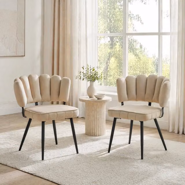 Set da 2 sedie da pranzo REDOM in velluto con struttura in metallo laccato, design moderno floreale, colori nero e beige, Altezza: 80 cm