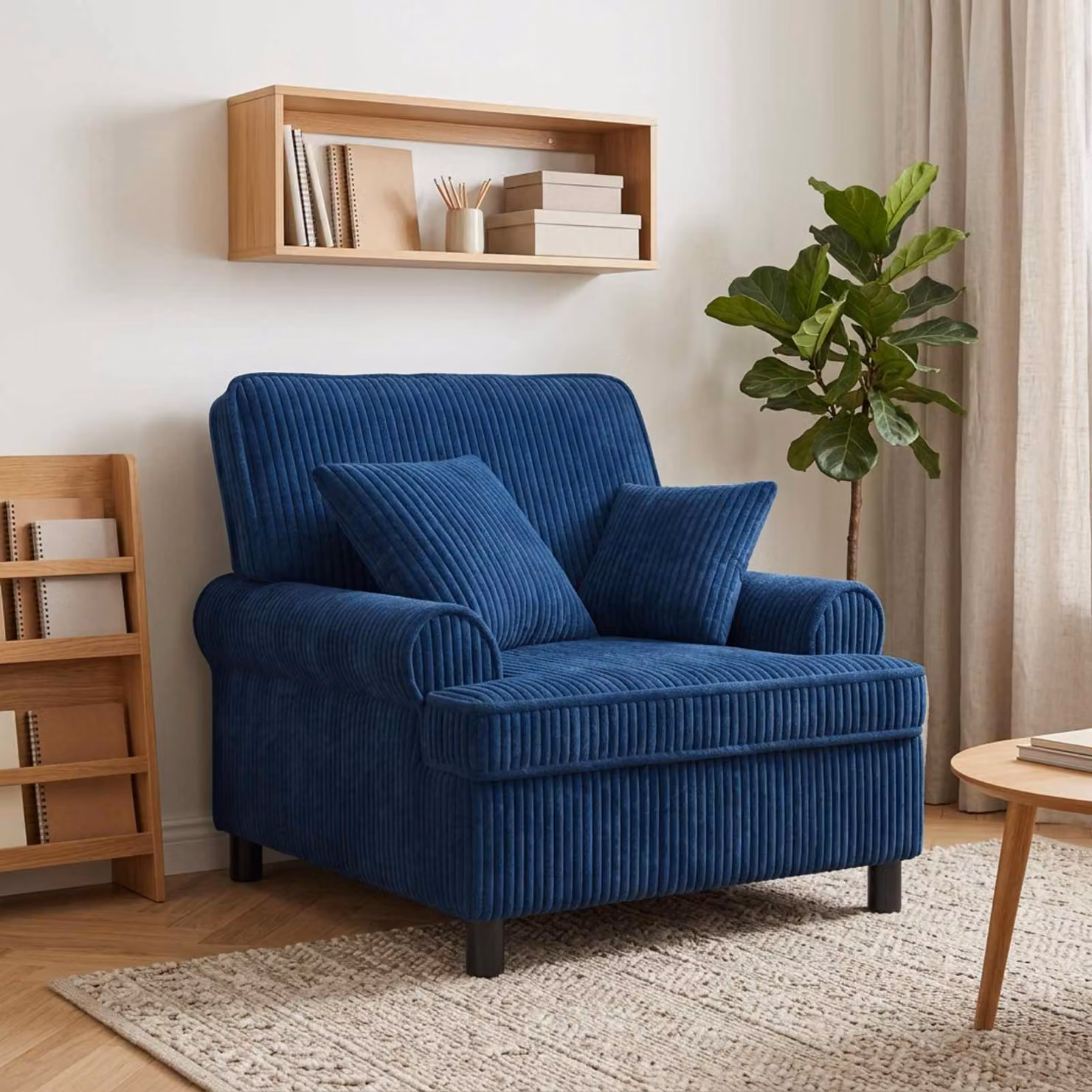 Poltrona lounge moderna vidaXL in tessuto blu con cuscini in schiuma e struttura mista