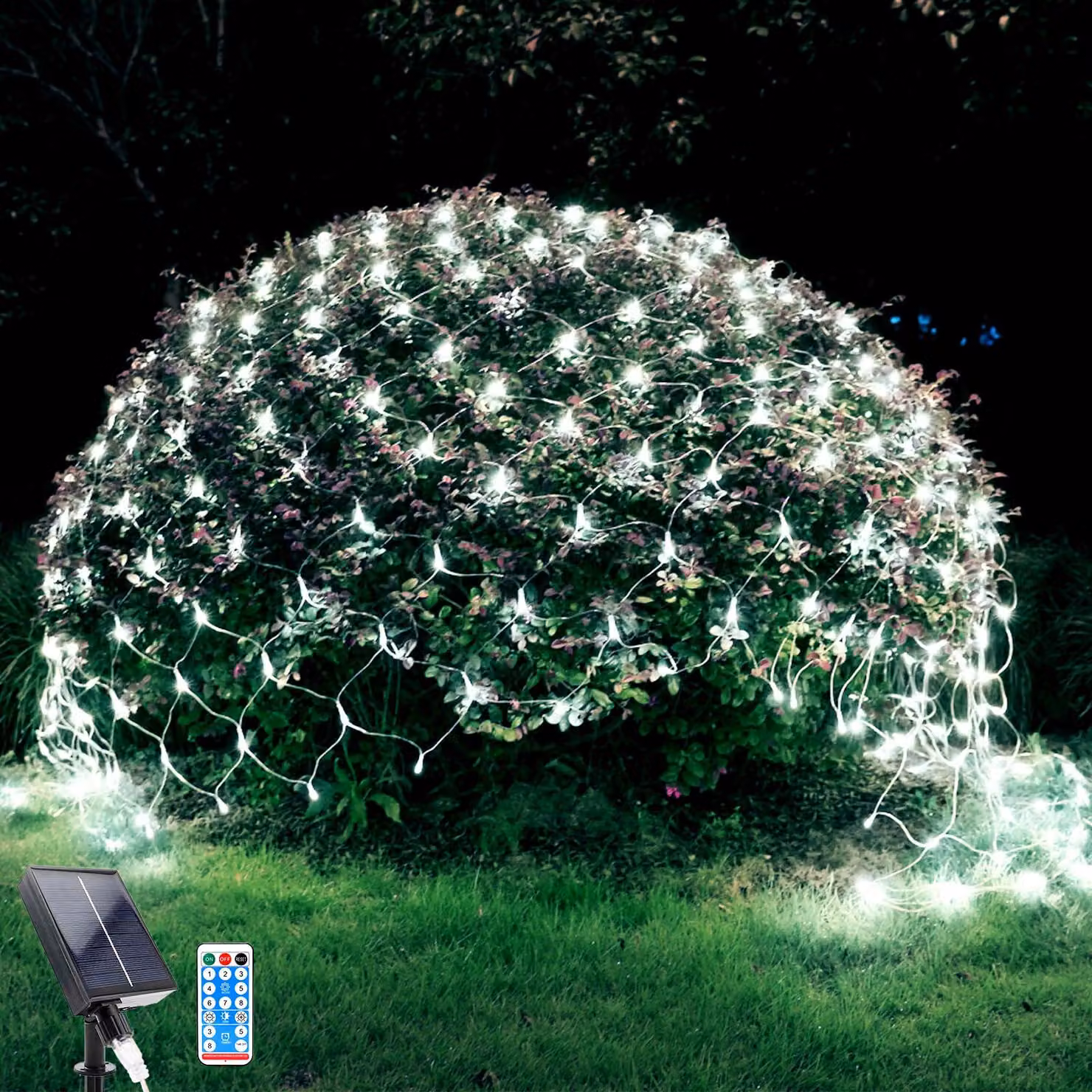 Catena luminosa solare con 192 LED, lunghezza 2x3 metri, 8 modalità, grado di protezione IP65, colore bianco