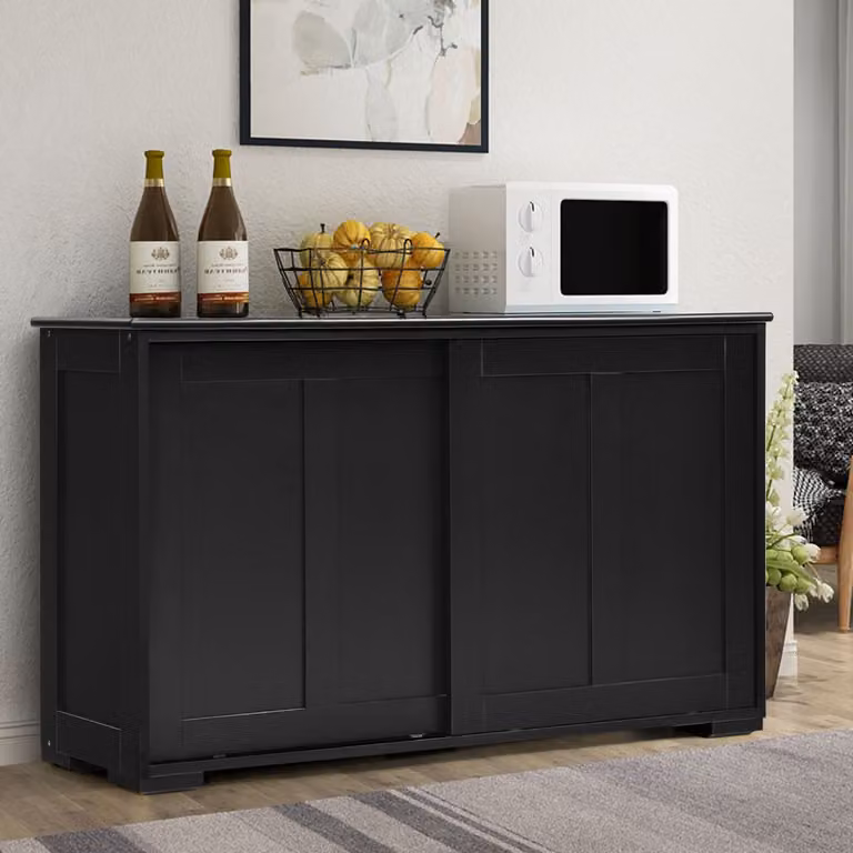 Armadietto Costway in legno con due porte scorrevoli per cucina o bagno, Nero, L: 106,7 cm, P: 33 cm, H: 60 cm