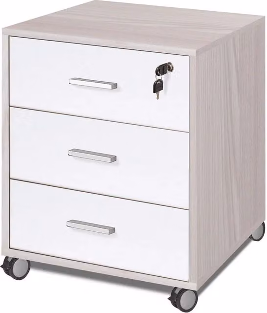 Cassettiera SARMOG con 3 cassetti e ruote, colore Bianco, L 50 cm x P 41 cm x H 70 cm