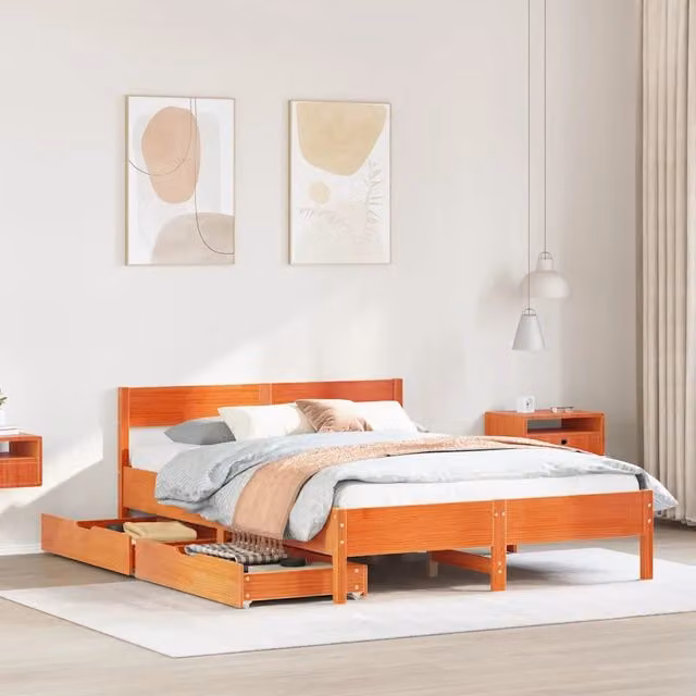 Letto senza Materasso-Struttura Letto Marrone Cera 120x200 cm in Legno di Pino 597813