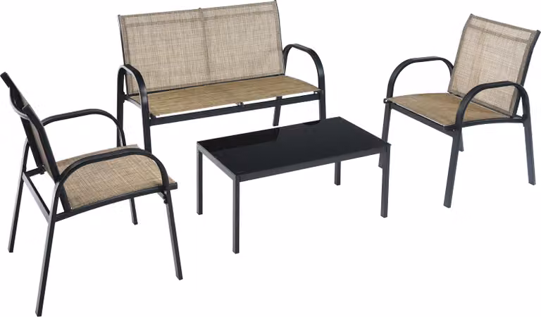 COSTWAY 4 TLG. Set di mobili da giardino, mobili da patio con panca, 2 sedie e tavolino, set di mobili da balcone per esterni, set da giardino marrone