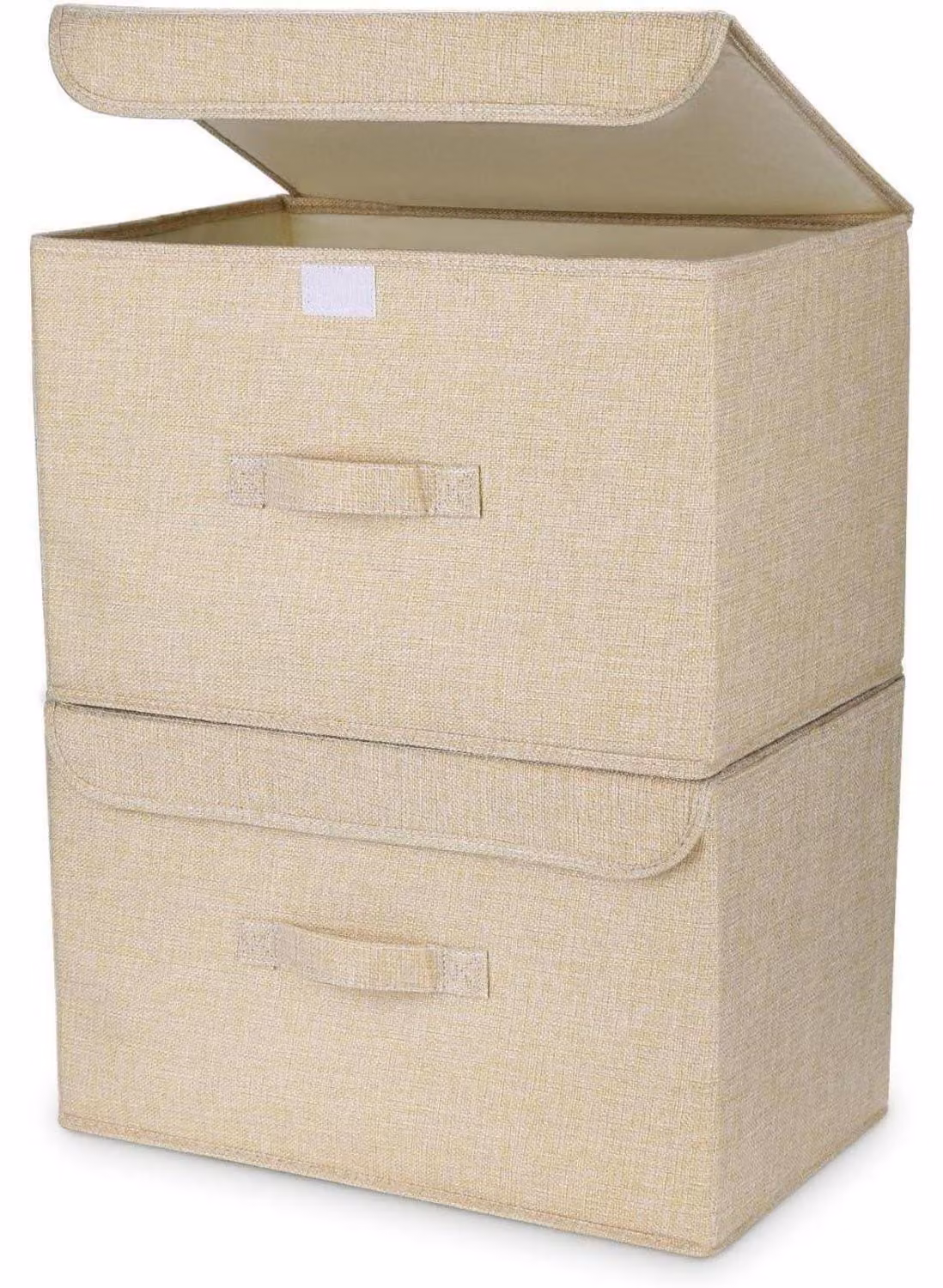 Scatole contenitore con coperchio, pieghevoli, in tessuto, con maniglia, confezione da 2, colore beige, dimensioni 38x25x25 cm