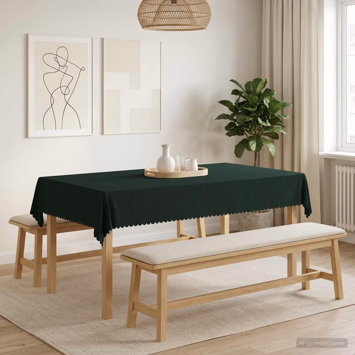 Set di 5 tovaglie rettangolari vidaXL in poliestere jacquard verde scuro, idrorepellenti e lavabili in lavatrice, L 140 cm x P 200 cm