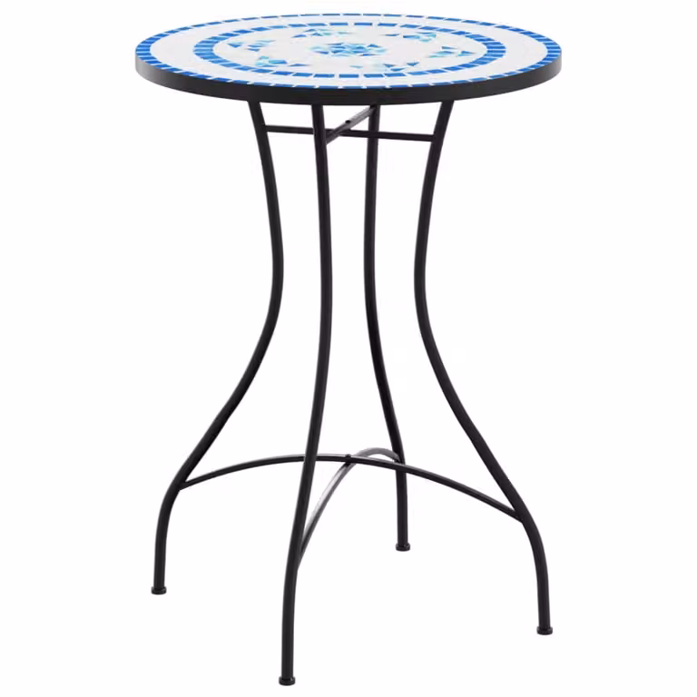Tavolino da Bistrot con Mosaico Blu e Bianco Ø50x70 cm Vetroceramica