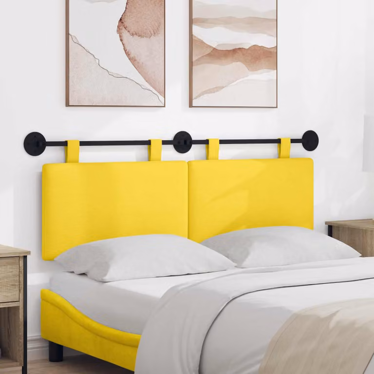Testiera sospesa vidaXL in tessuto cord in giallo, design moderno per camera da letto L: 150 cm, H: 55 cm, P: 6,9 cm