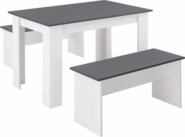 Tavolo da pranzo e 2 panche per 4 persone 110 cm bianco/grigio 03_0005811