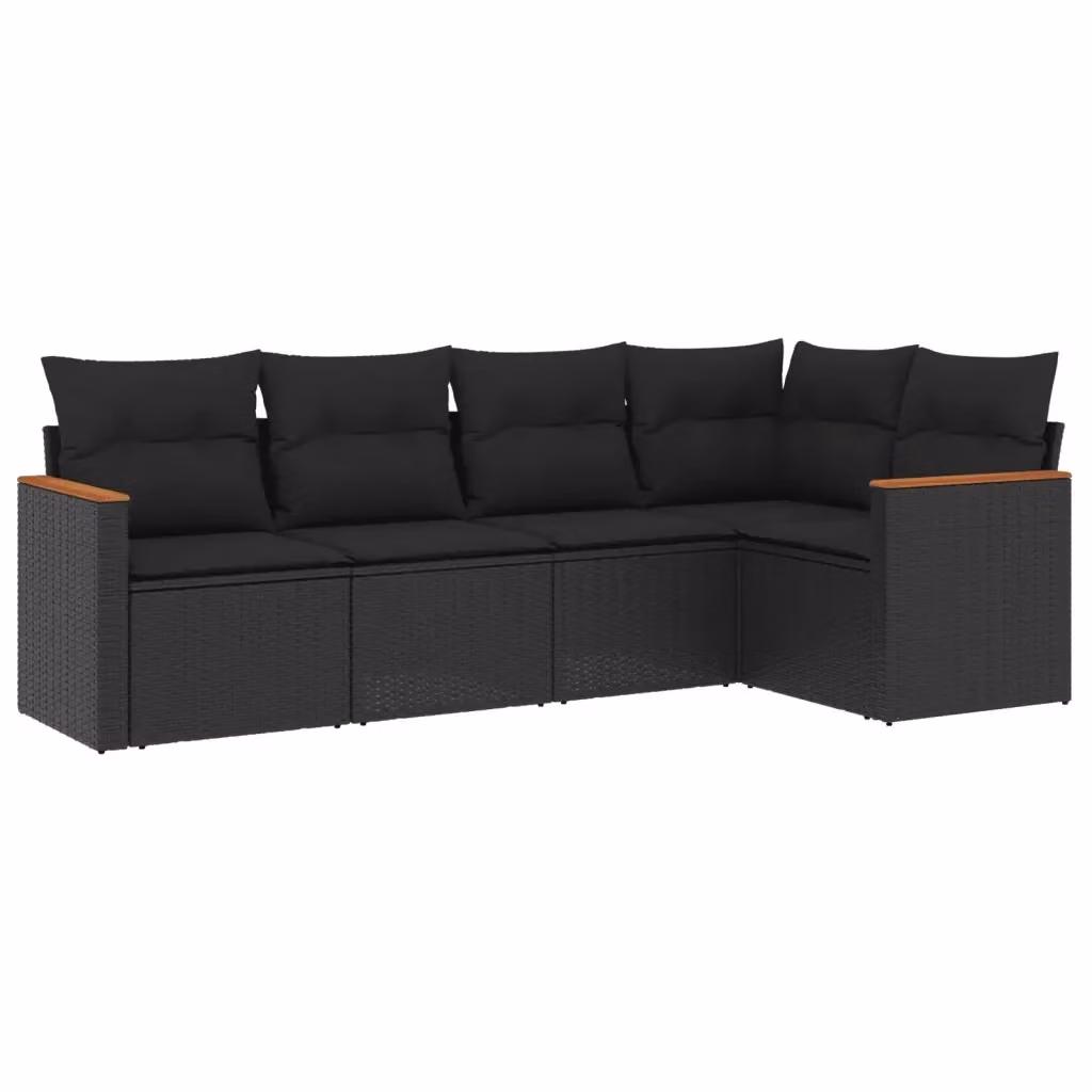 vidaXL Set Divani da Giardino a L 5 pz in Polyrattan Nero con Cuscini e Coperture Rimovibili – 2
