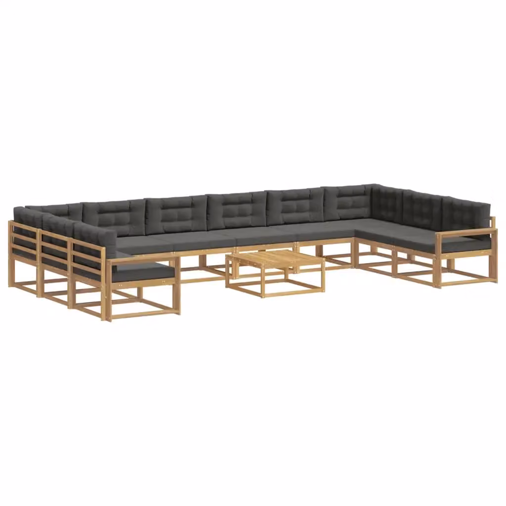 Set di divani da esterno a L vidaXL in legno di acacia con tavolo da caffè, colore bianco, antracite e marrone, composto da 11 pezzi – 2