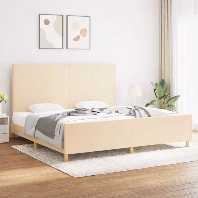 Giroletto senza Materasso-Struttura Letto Crema 200x200 cm in Tessuto 641692