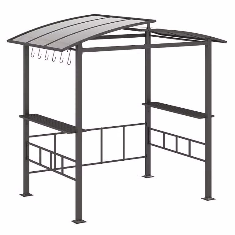 COSTWAY gazebo da giardino per barbecue con ripiani laterali e tettoia, gazebo per barbecue in metallo per barbecue 248x150x232cm nero