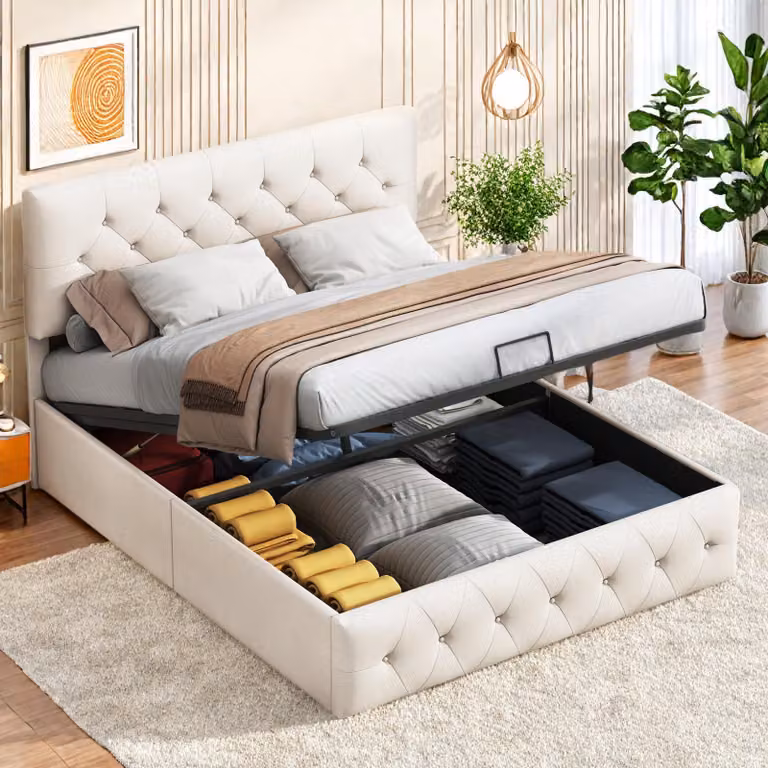 Letto imbottito con boxspring, dimensioni 140x200 cm, ideale per ragazzi, con contenitore e rete a listelli, rivestito in velluto, colore pesca