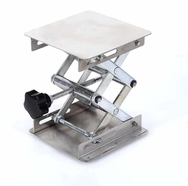 Autolift in acciaio inox - Lab-Lift - Sollevatore a forbice - Altezza regolabile - 100x100mm - Dispositivo di supporto per esperimenti - Piattaforma elevatrice