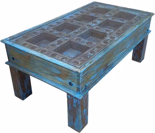 Tavolino da caffè in legno fatto a mano 107x57x45h cm