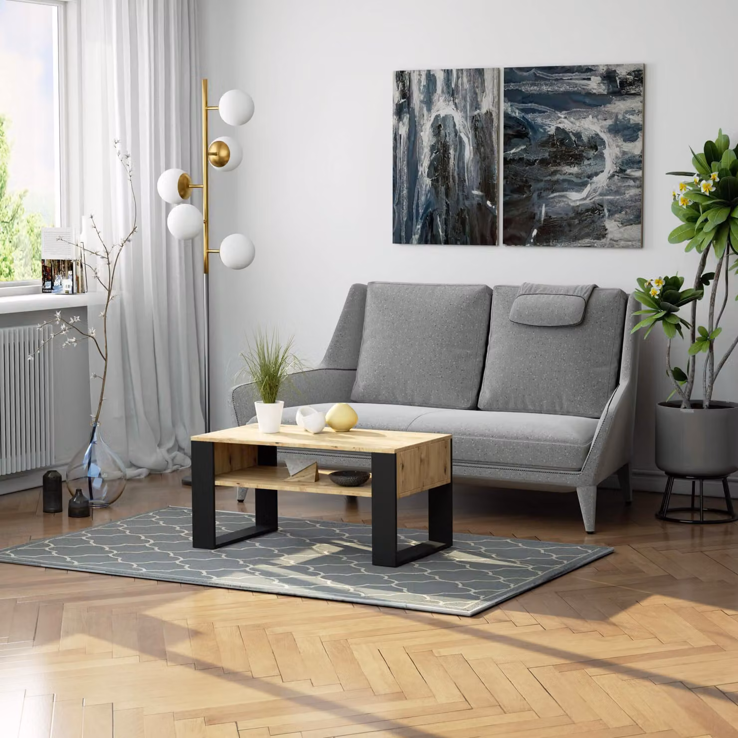Tavolino funzionale DOMI da 92 cm con ripiano, in stile moderno