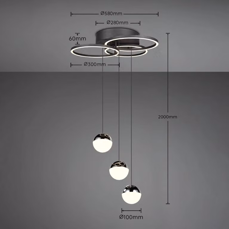 Reality Leuchten Lampada a sospensione Larino, dimmerabile, Nero, Soggiorno / Sala da pranzo, Metallo, Moderno, Lampada a sospensione