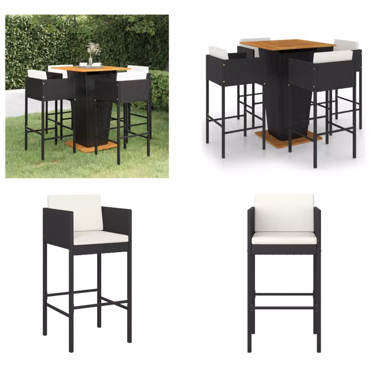 vidaXL Set bar da giardino 5 pezzi con cuscini in poly rattan nero - Set bar da giardino - Set bar da giardino - Set da pranzo da giardino - Set da pranzo da giardino