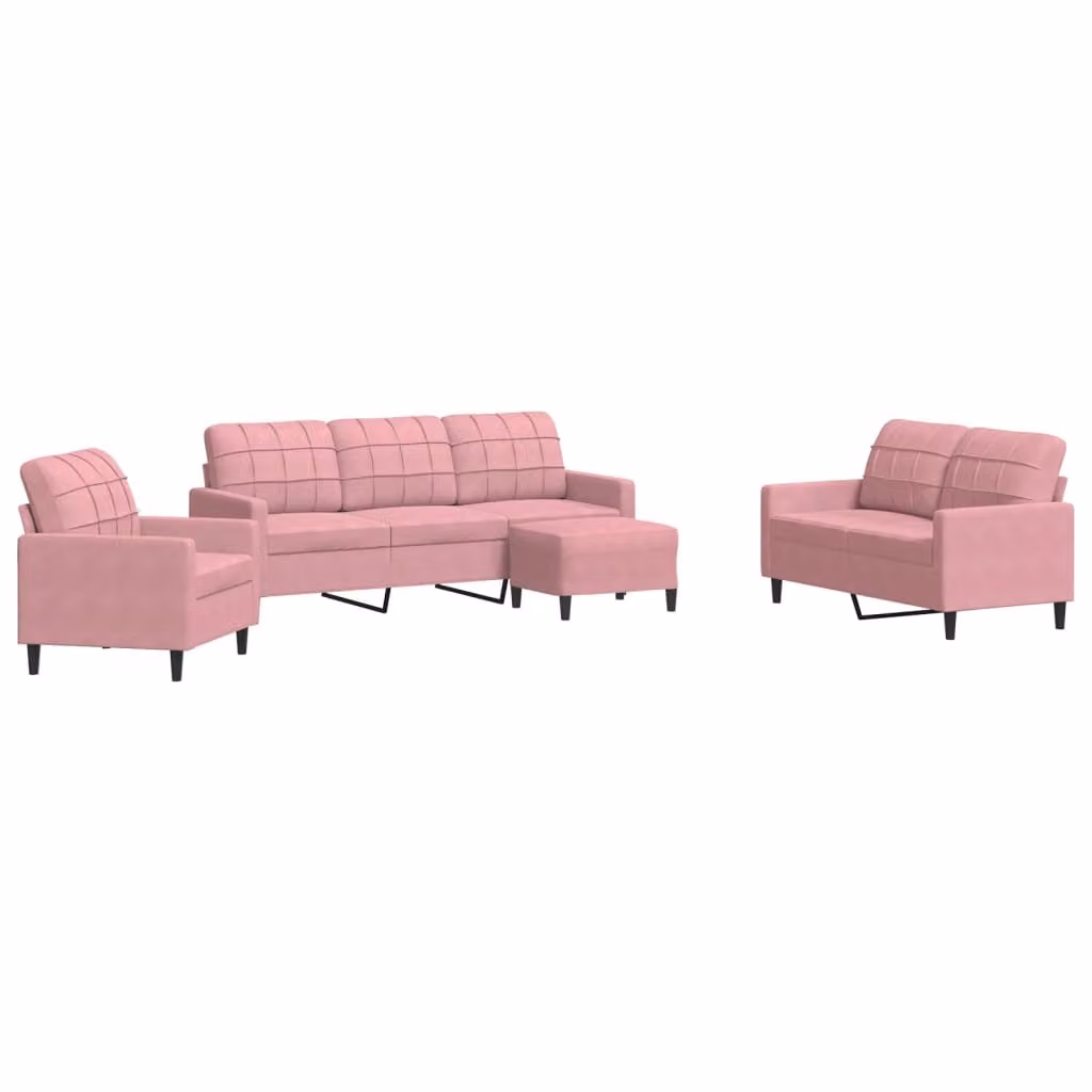 Set di Divani 4 pz con Cuscini rosa in Velluto