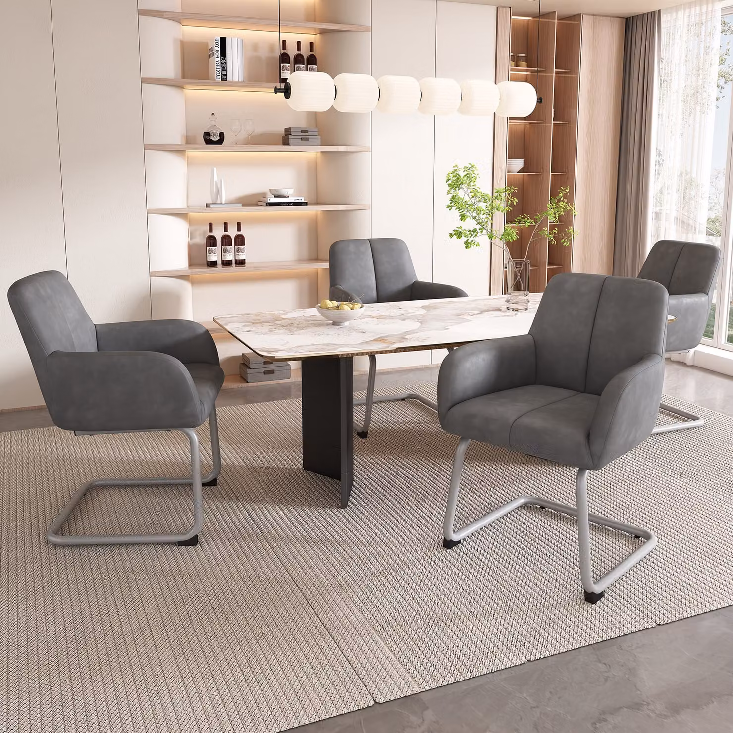 Set di 4 sedie per sala da pranzo Flieks, sedia a sbalzo con gambe in metallo, sedie imbottite sedia da cucina sedie da lavoro, PU, grigio