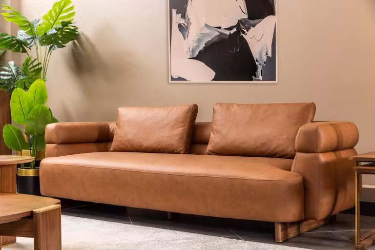 Dreisitzer Sofa 3 Sitzer Couch Kunstleder Braun Design Wohnzimmer