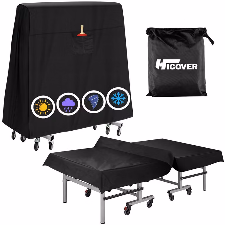 Copertura impermeabile per tavoli da ping pong, realizzata in tessuto Oxford 600D, adatta sia per uso interno che esterno, dimensioni 2,7 x 1,5 m, con custodia e fibbie di fissaggio