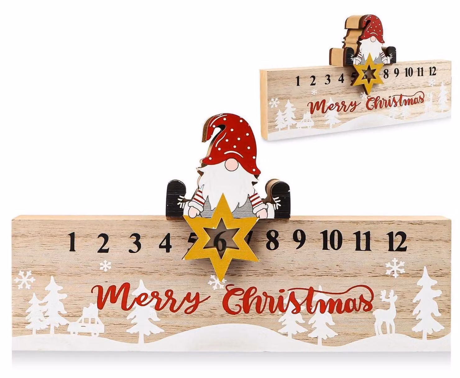 Calendario dell'Avvento in legno con scivolo a forma di Babbo Natale, decorazione da scrivania, dimensioni 20 x 6 x 2 cm