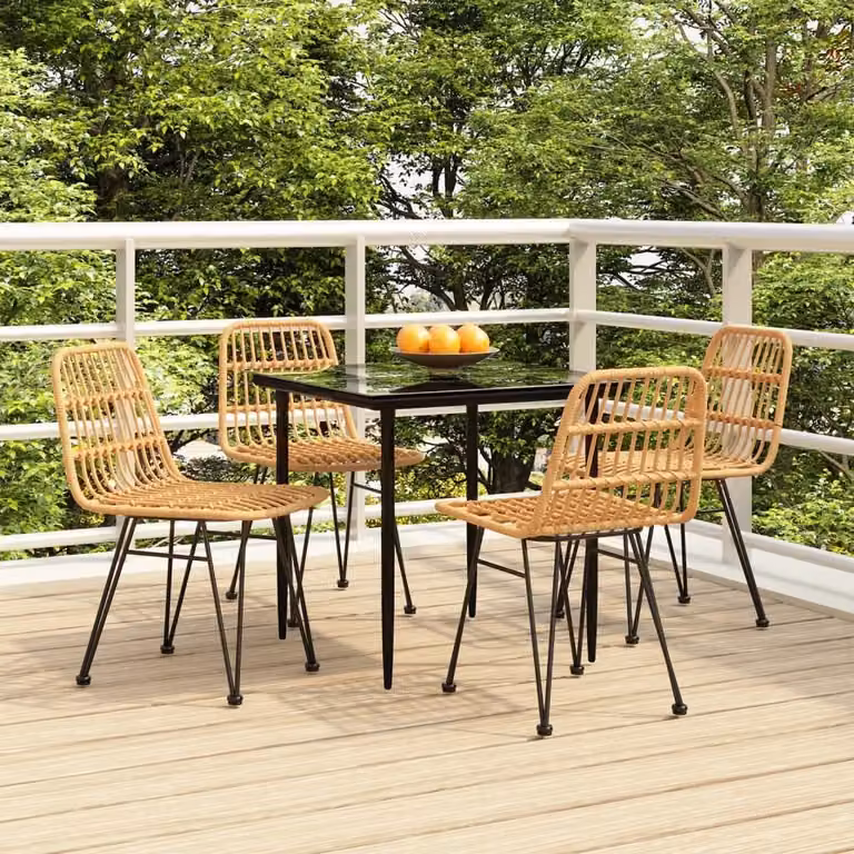 The Living Store Set da pranzo da 5 pz. Set da pranzo da giardino Poly Rattan