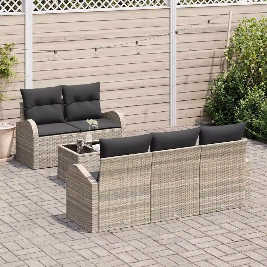 Set Divano da Giardino vidaXL a L con Tavolino da 6 Pezzi, Grigio, con Cuscini e Struttura in Metallo Resistente ai Raggi UV – 1