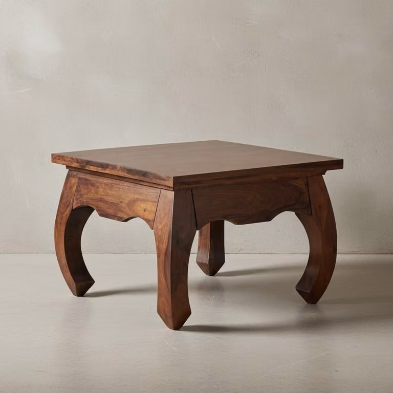 Tavolino in sheesham Canada in stile country house, fatto a mano, elegante forma a oppio, facile da pulire e robusto. 60x60x40 cm | Kadima Design