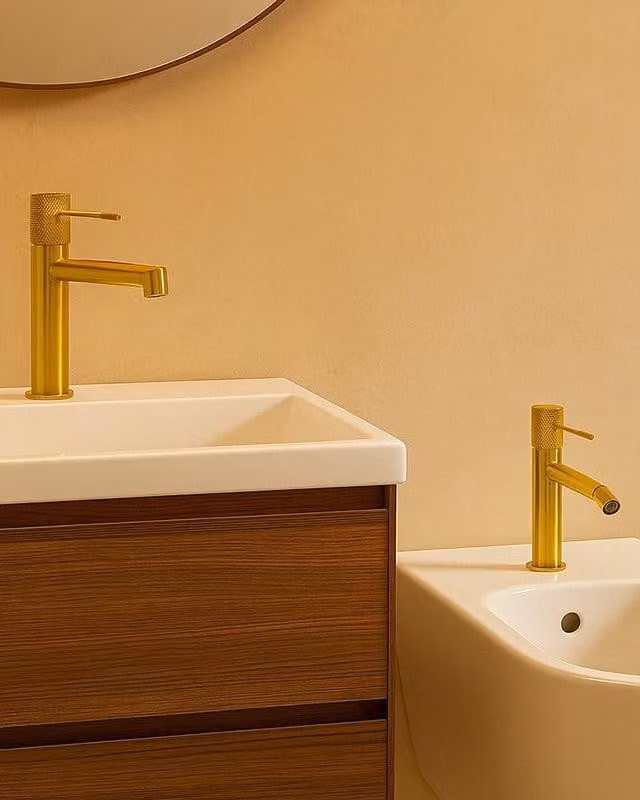Coppia rubinetti lavabo e bidet senza scarico oro spazzolato Melin
