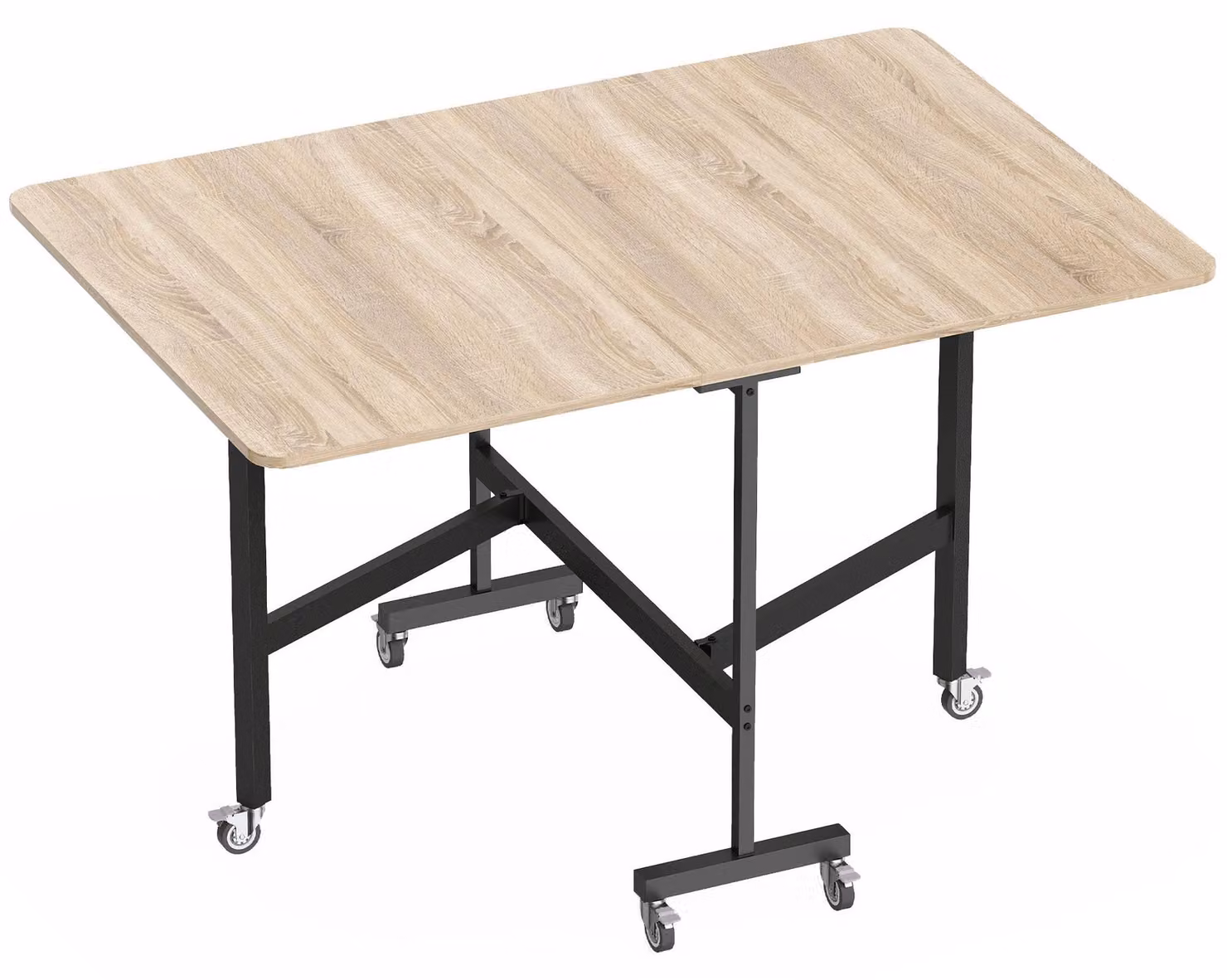 Tavolo pieghevole da pranzo con 6 ruote e freni | Colore: noce | Dimensioni: 120x80x73 cm