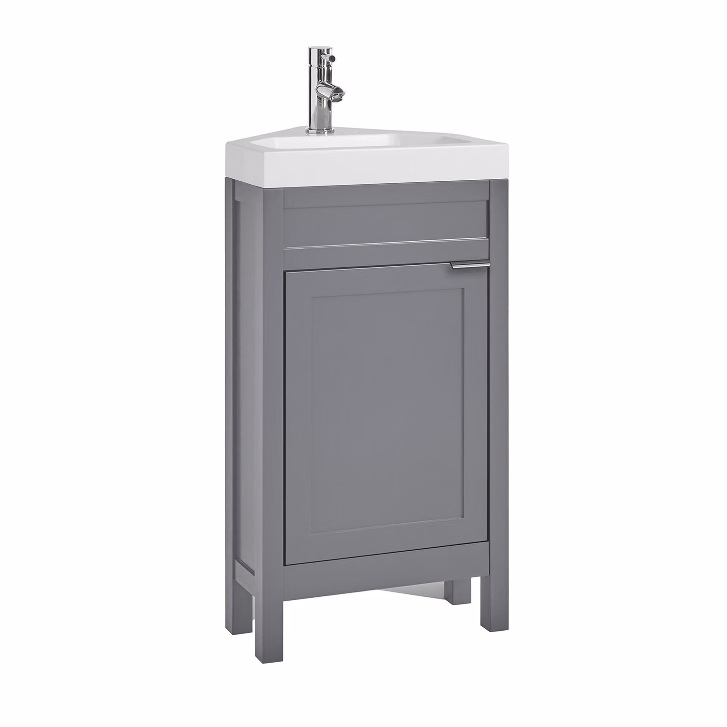 Mobile Bagno Angolare Grigio Chiaro da 450mm con Lavabo e Maniglia Moderna con Impugnatura a Dito Cromata - Warwick