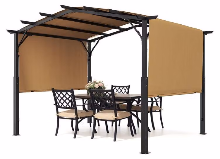 Pergola estendibile con tetto scorrevole - 3x3 metri - Tessuto poliestere impermeabile - Struttura in acciaio nero