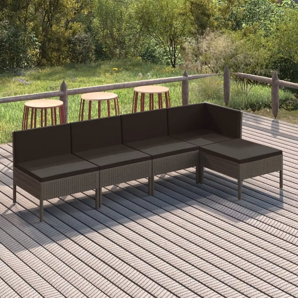 The Living Store Set da giardino 5 pezzi con cuscini in poly rattan grigio