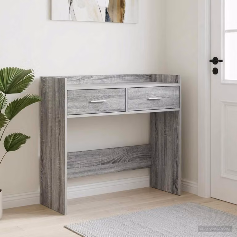 vidaXL Tavolo consolle moderno in MDF grigio L: 90 cm, P: 35 cm, H: 80 cm