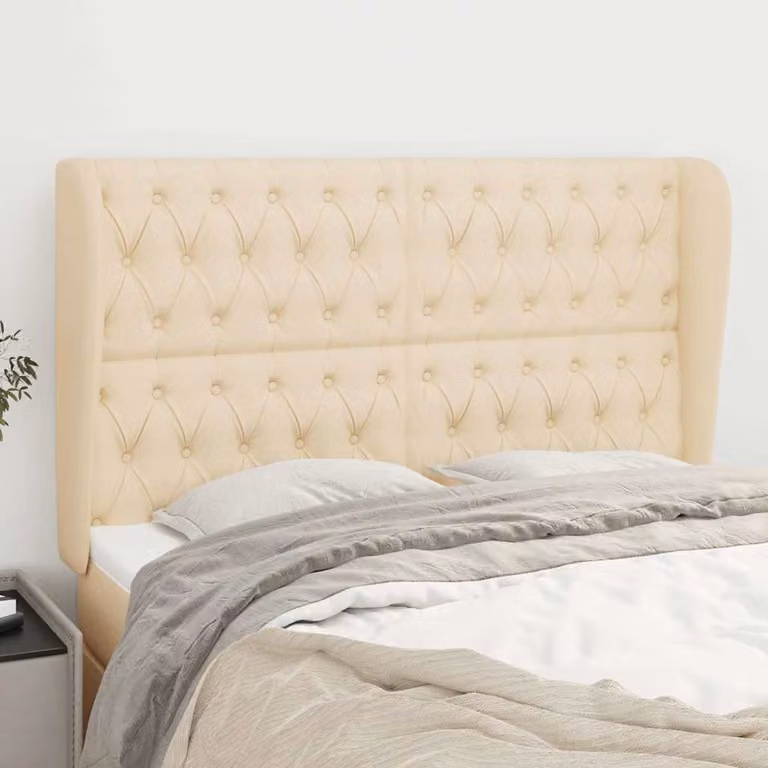 Testiera ad orecchio vidaXL in tessuto beige con struttura in legno e pannello imbottito L: 163 cm, P: 23 cm, H: 118 cm