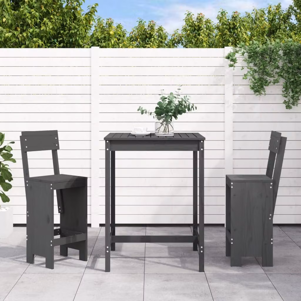 Maison Exclusive - Set Bar da Giardino 3 pz Grigio in Legno Massello di Pino