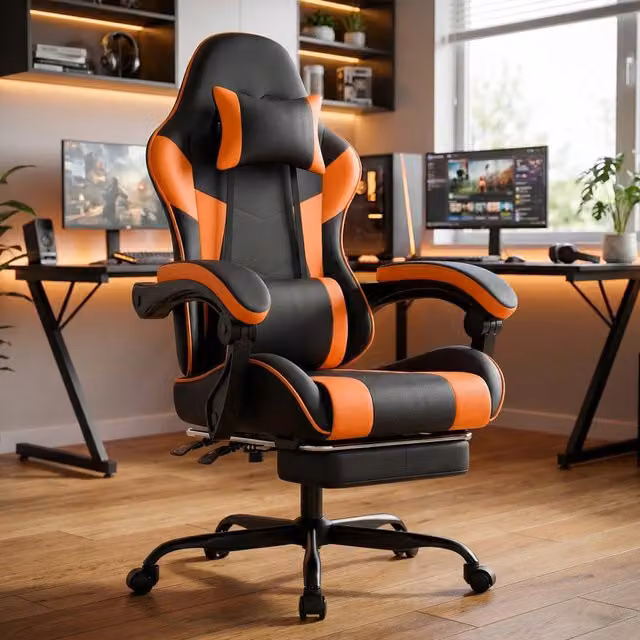 Sedia Gaming Ergonomica con Supporto Lombare ¨C MINIMAL ¨C Similpelle Nero Arancione, Schienale Regolabile