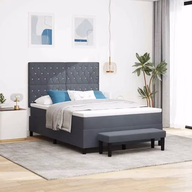 Letto con testiera in velluto grigio vidaXL L/P/H: 200 x 140 x 128 cm