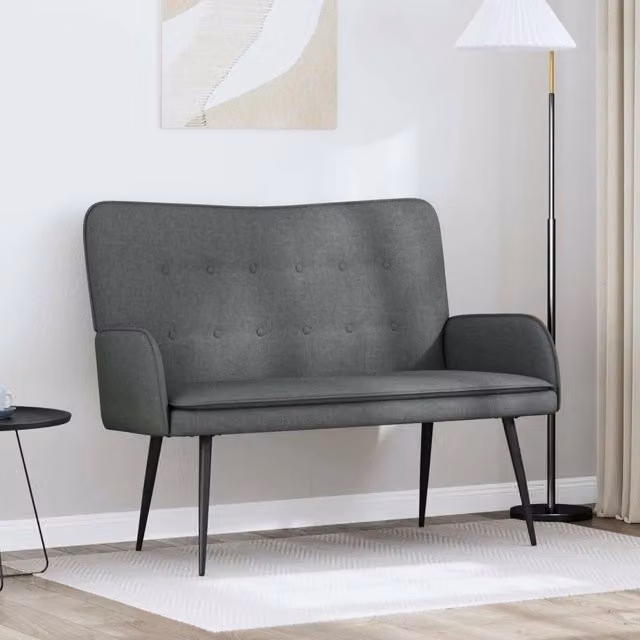 Divano a 2 posti moderno vidaXL in tessuto grigio con struttura in metallo e MDF, L: 115 cm, P: 61 cm, H: 87 cm – 1