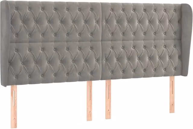 Testata del letto ad orecchio in velluto grigio chiaro L: 183 cm, P: 23 cm, H: 118/128 cm – 1
