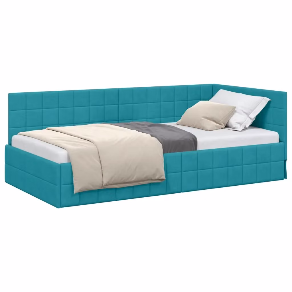 vidaXL Cornice del letto ad angolo in velluto turchese L/P/H: 200 x 100 x 72 cm – 2
