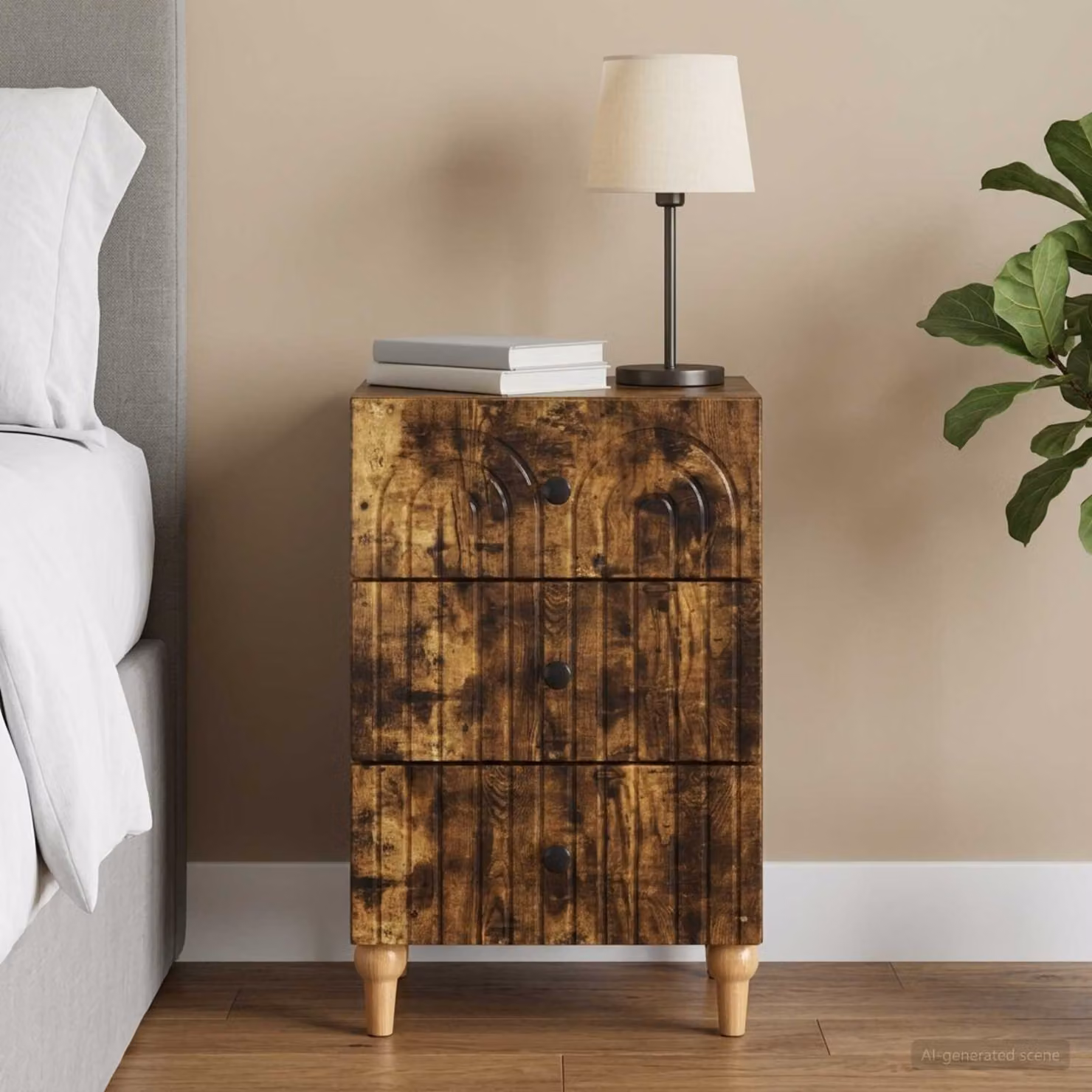 Armadio da notte vidaXL in legno e metallo, Rovere Fumo, L 43 cm x P 41 cm x H 66,5 cm
