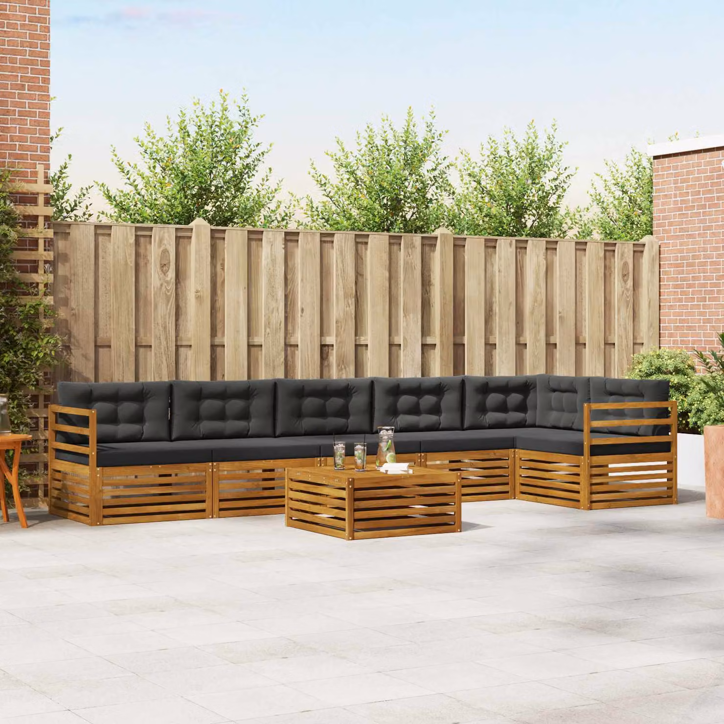 Set di divani da esterno vidaXL 7 pz in legno di acacia con cuscini beige e antracite per giardino e terrazza